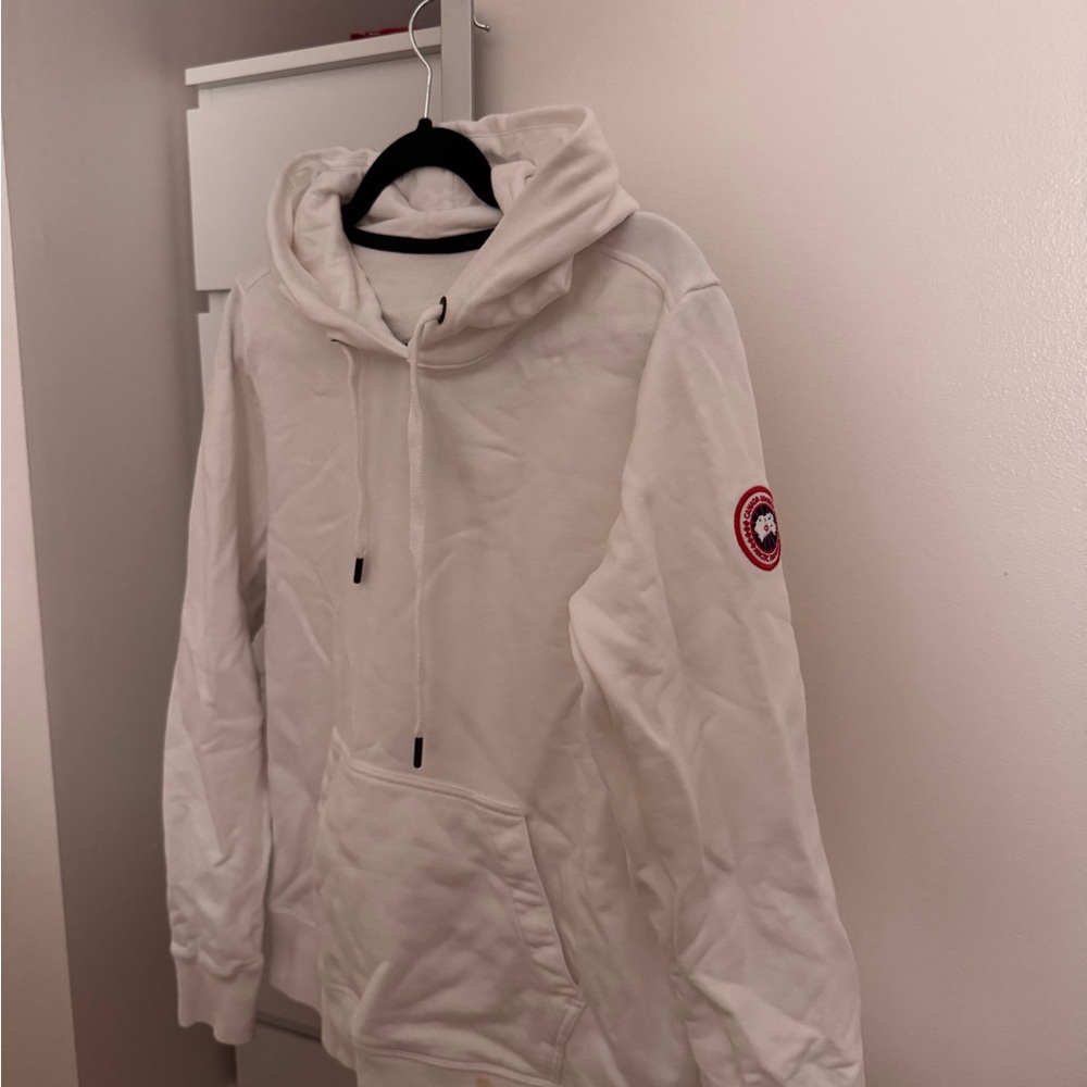Canada Goose Cream Hoodie with Red Logo Patch - Picture 2 of 5